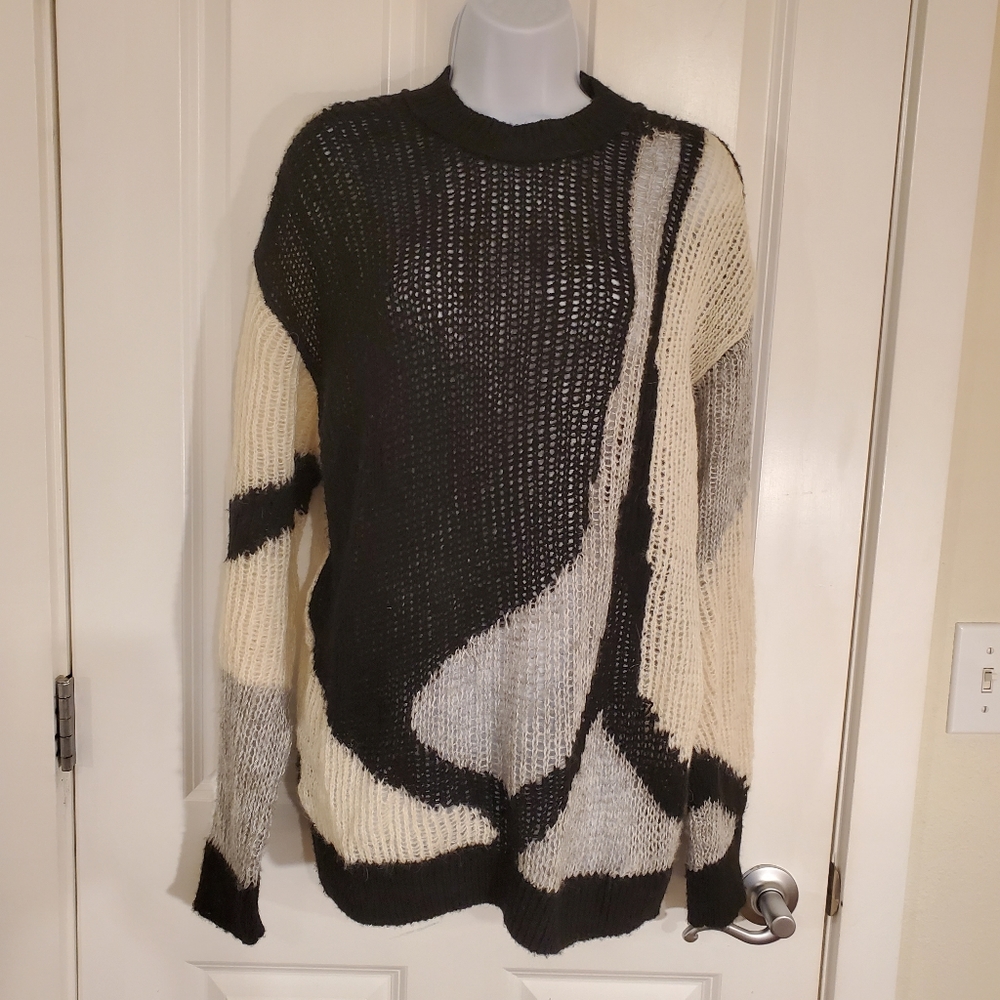 ✅️✅️ Zara Alpaca Wool Blend Open Knit Abstract Sweater Women's Size Medium